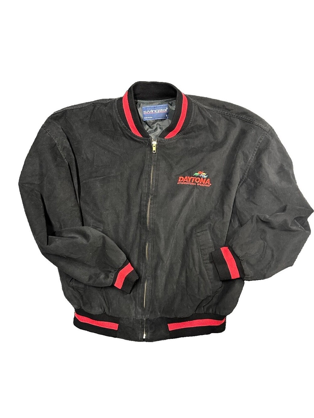 Vintage USA Swingster Daytona International Speedway Bomber Jacket Black L